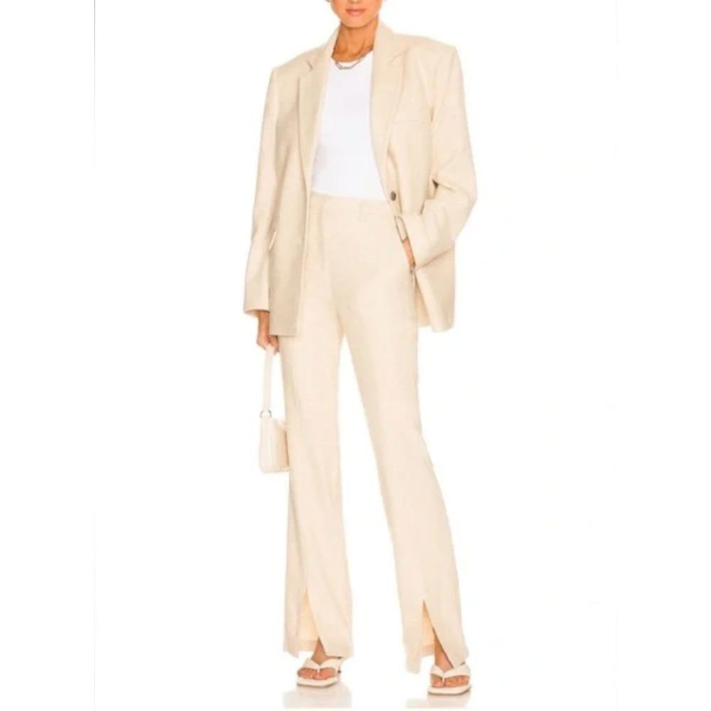 Anine Bing Cream Split-Hem High-Rise Trousers